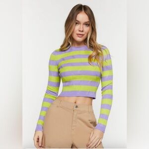 Women Striped Cropped Sweater
Color: PURPLE/MULTI
